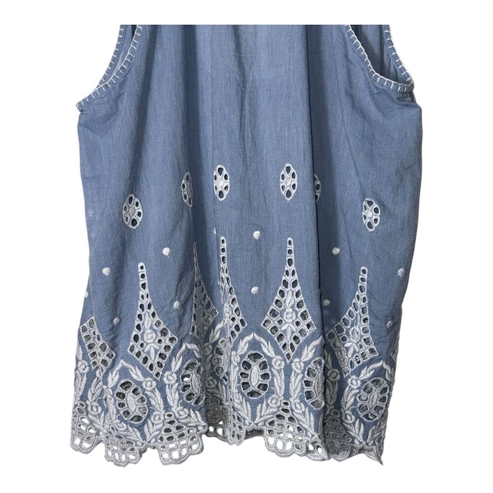 2031. Joie Women's XS Blue Embroidered Eyelet Racerback Tank Top - Picture 7 of 7